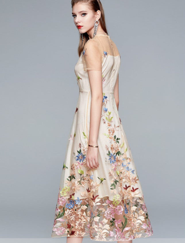 Elegant Summer Dress with Colorful Embroidery