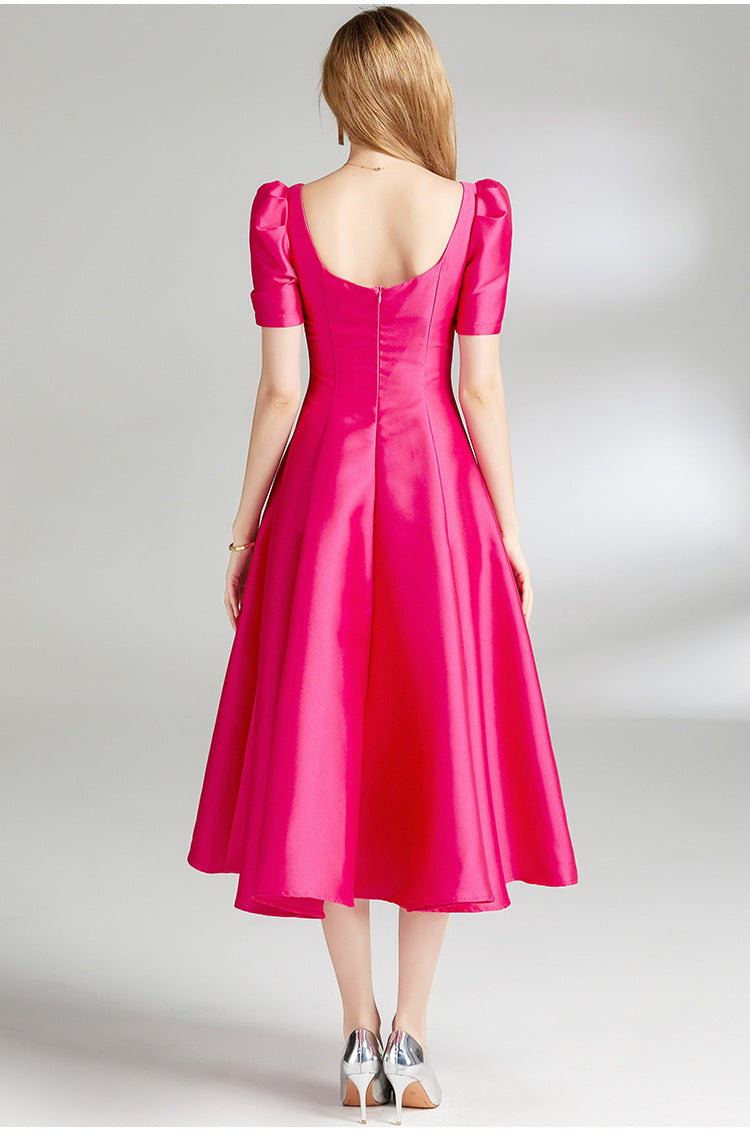 Elegant Hepburn Square-Neck Midi Dress
