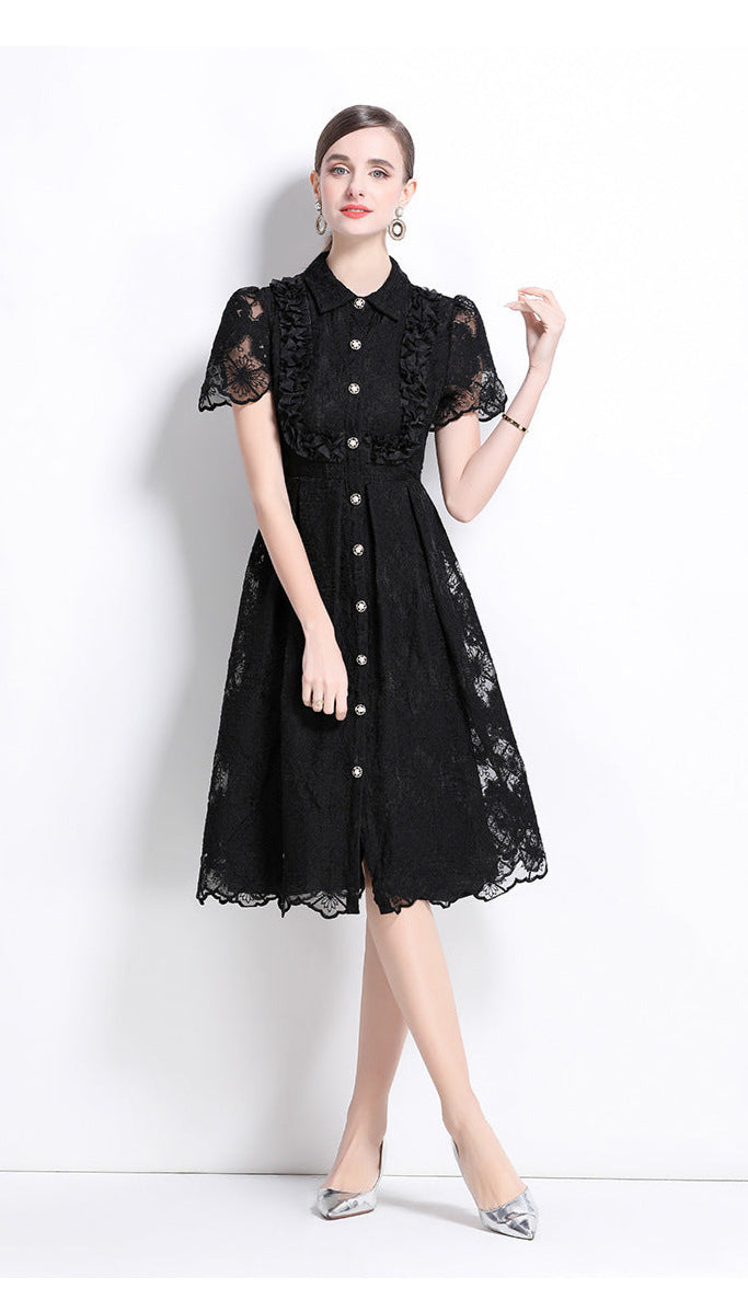 French Lace-Embroidered Midi Dress
