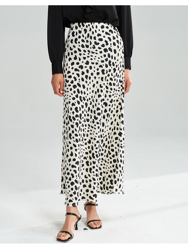 Satin Leopard Flare Skirt – Black & White Shine