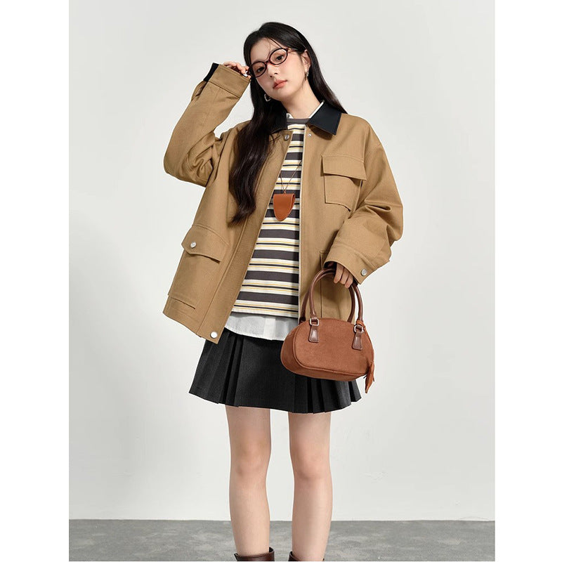 Korean Style Loose-Fit Lapel Windbreaker Jacket
