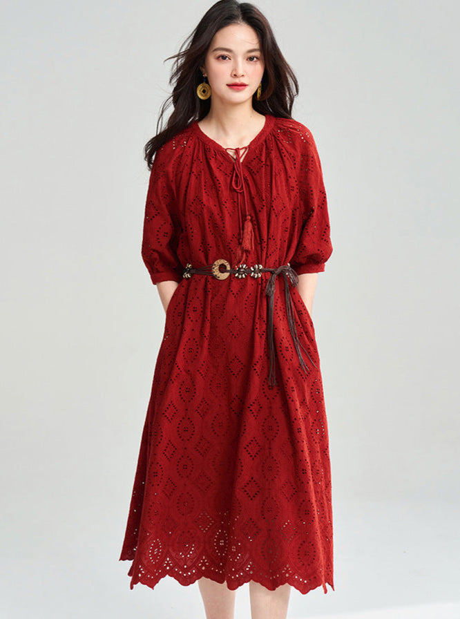 Boho Embroidered Cotton Maxi Dress