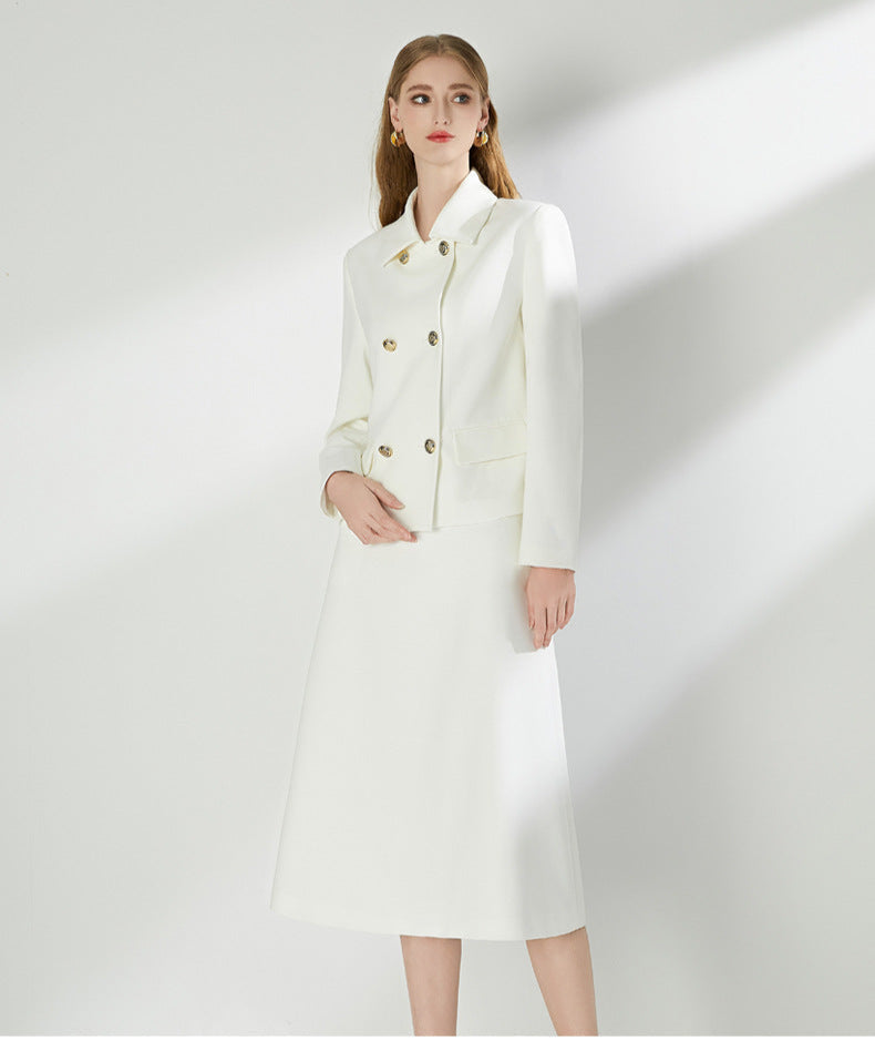 Urban Elegance Two-Piece Set – Blazer Jacket & A-Line Midi Skirt