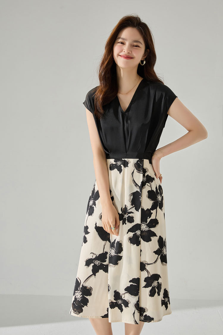 Layered Elegance Printed Midi Dress