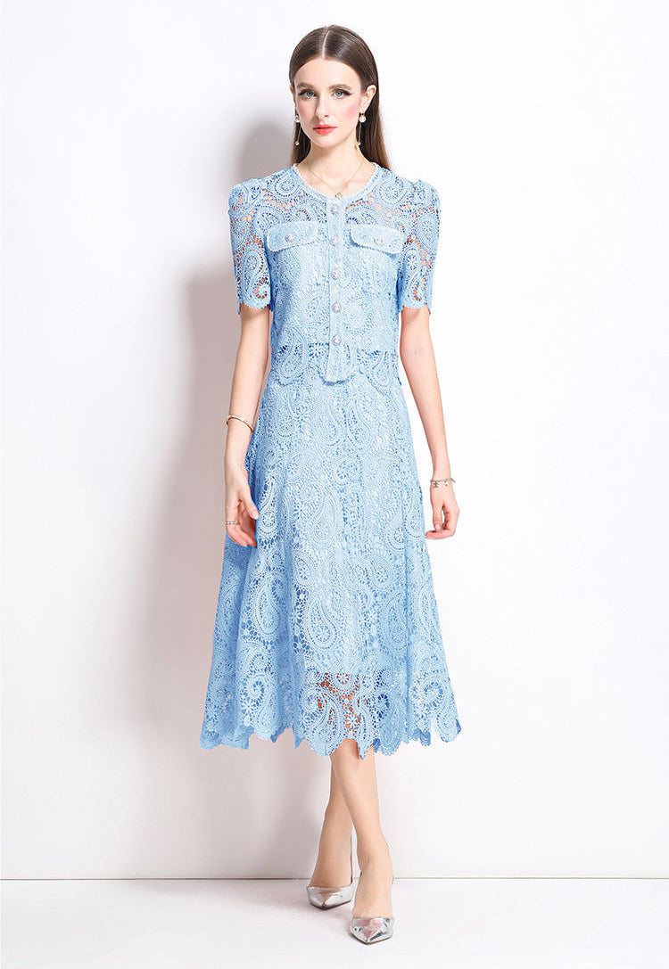 Retro Waterproof Lace Two-Piece Set
