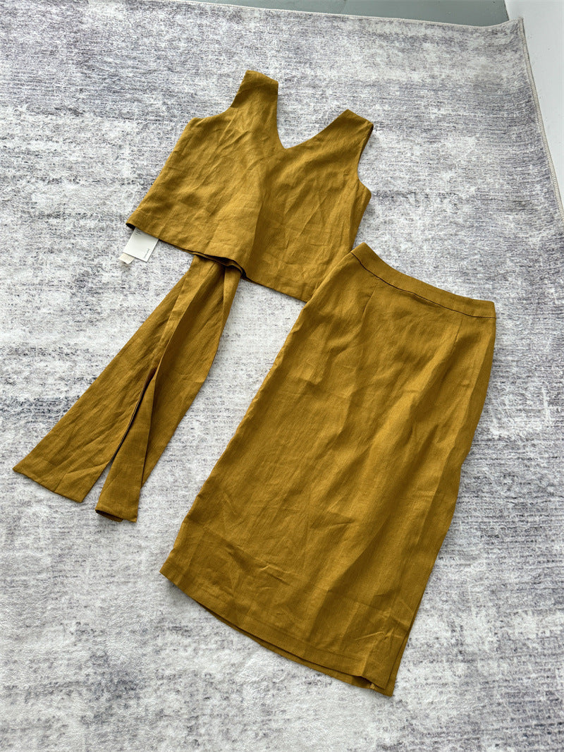 Linen Two-Piece Summer Set with Bow-Tie Back