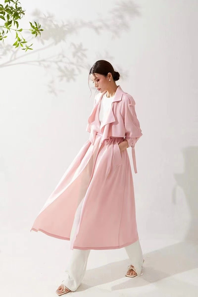 Pastel Blush Flowing Belted Trench Coat