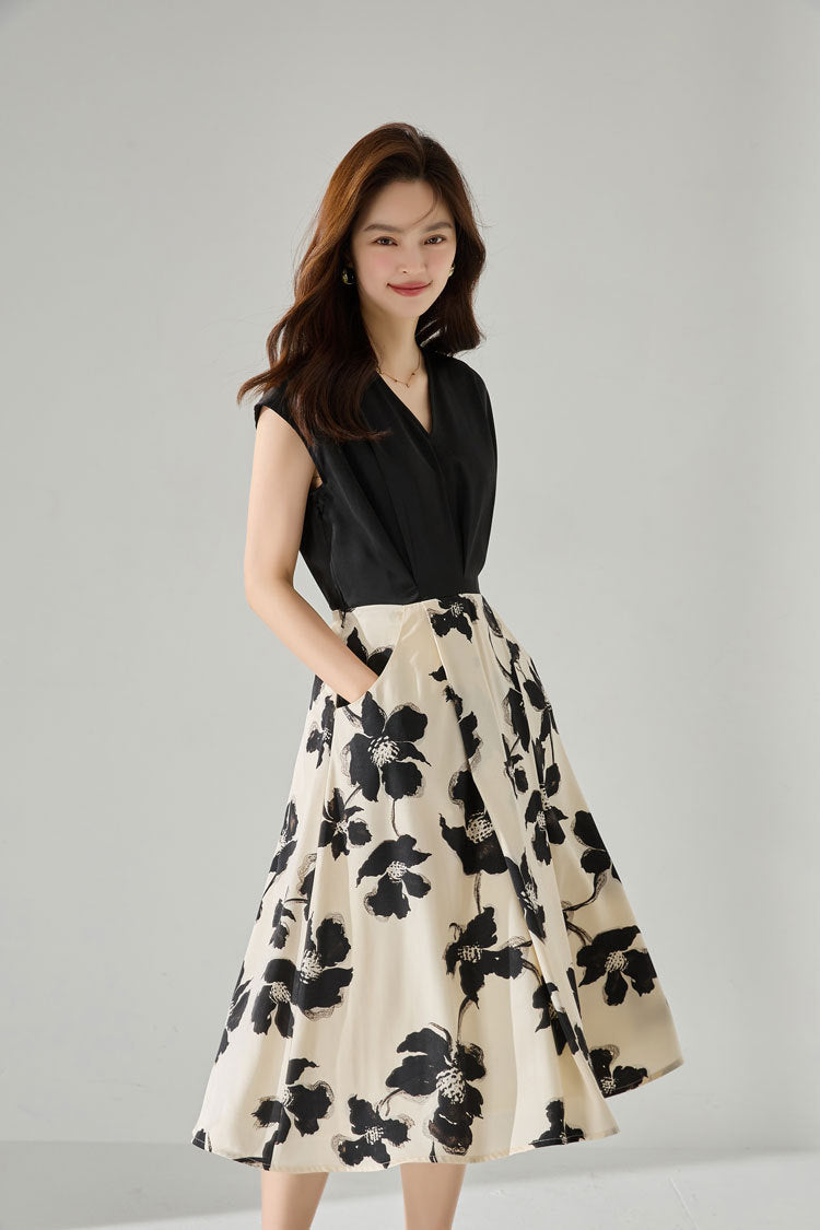 Layered Elegance Printed Midi Dress