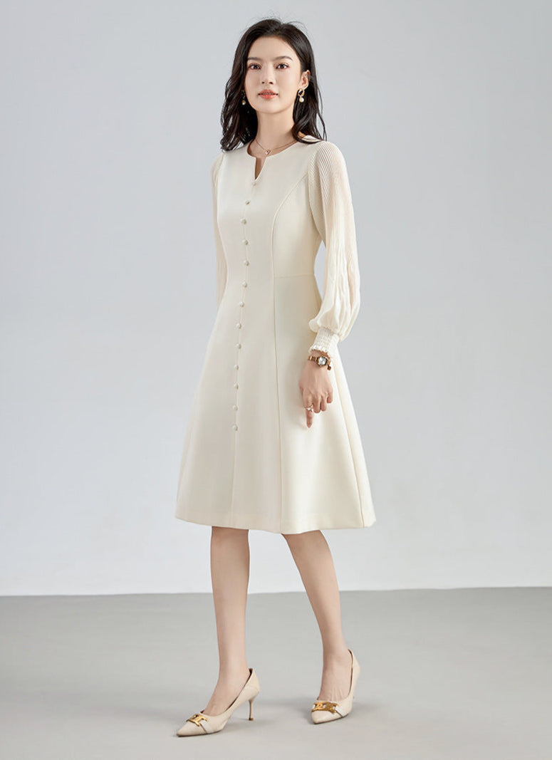 Elegant Chiffon Pleated Sleeves Long Dress