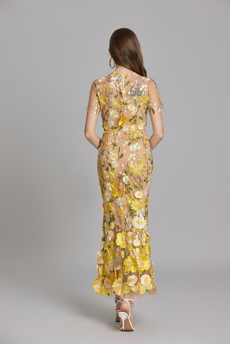 3D Floral Embroidered Lace Mermaid Dress