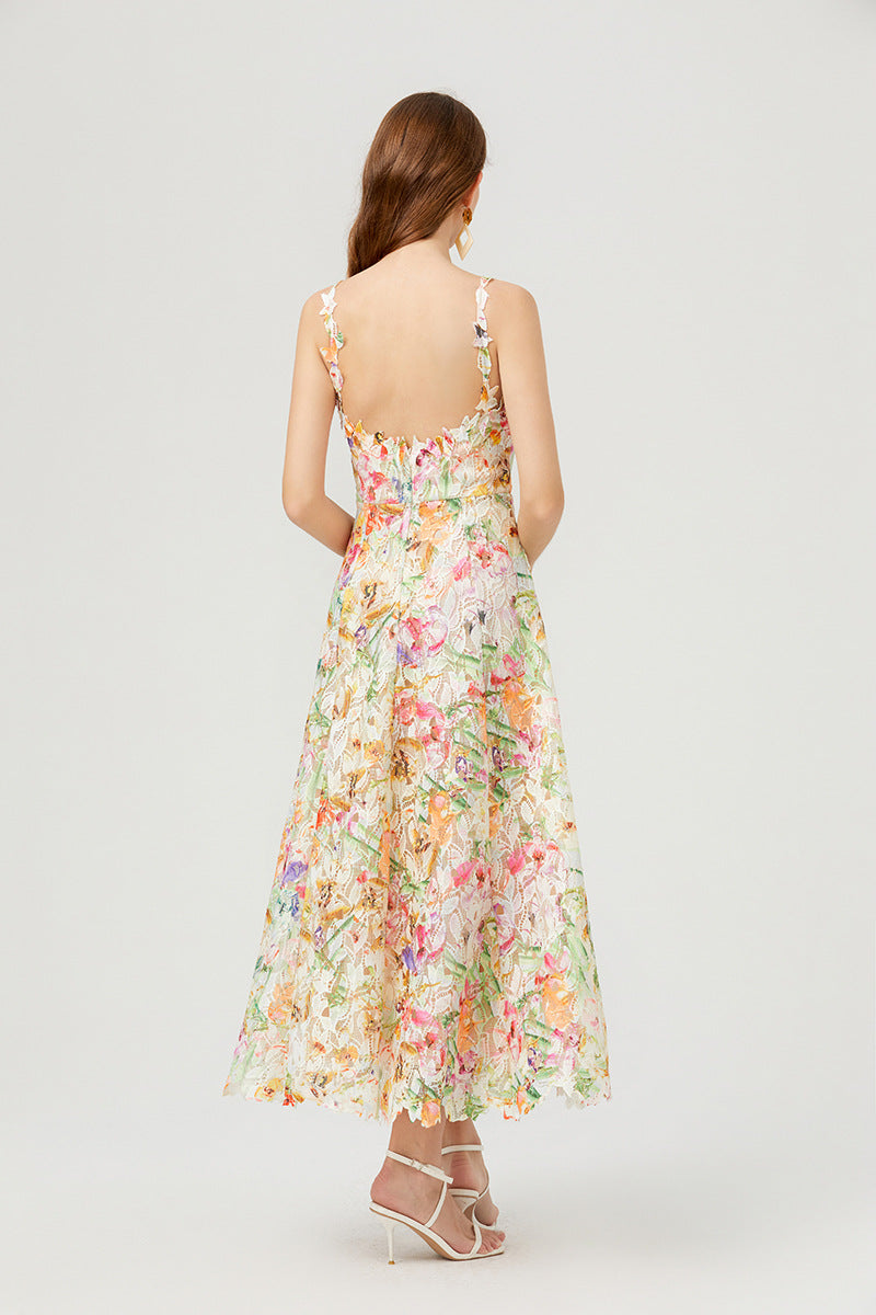 French Style Floral Lace Midi Dress