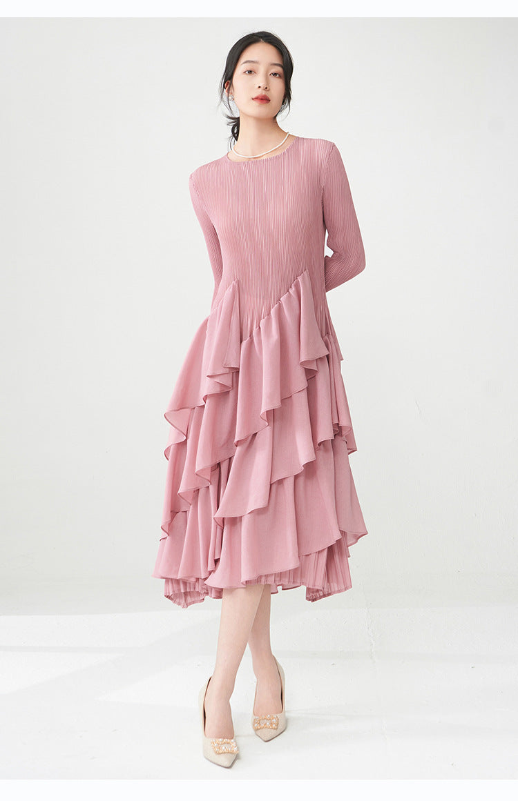 Spring Breeze Ruffled Midi Dress – Long Sleeve, One Size