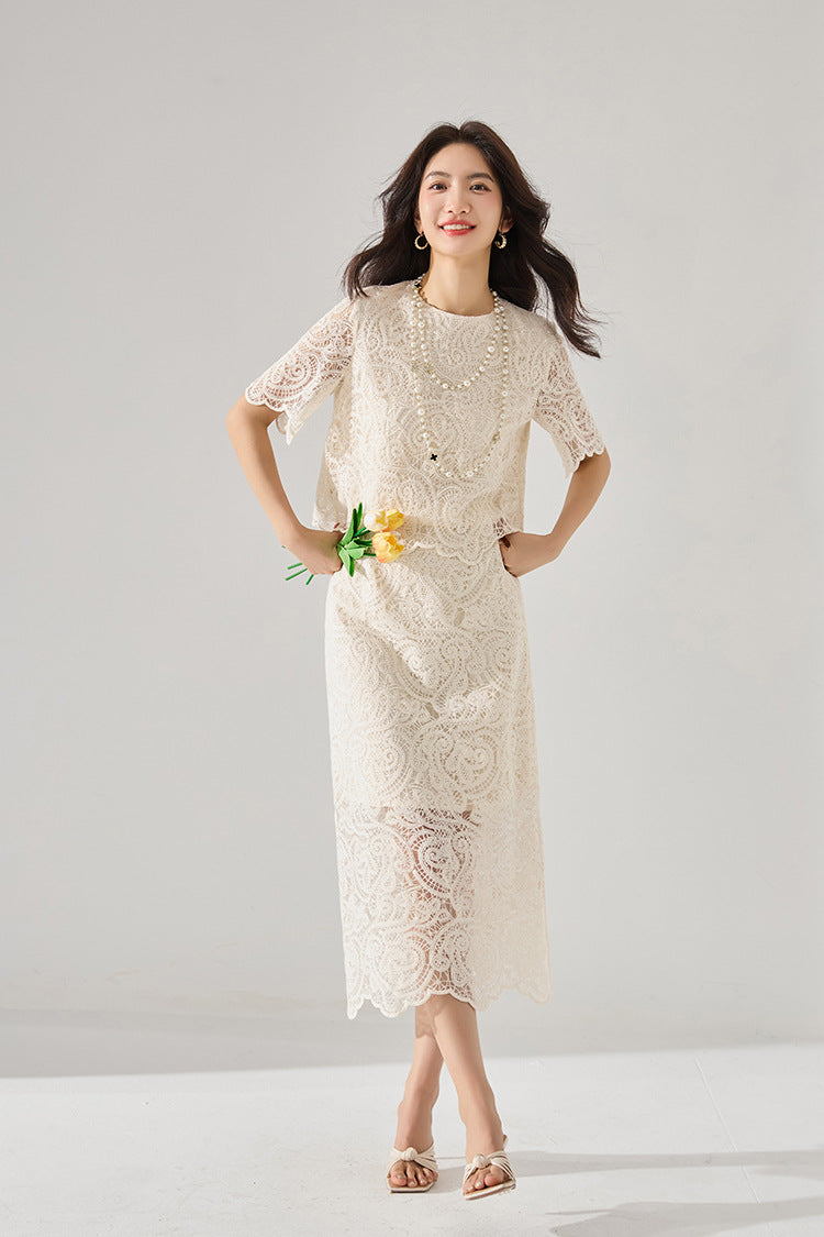 Lace-Trimmed 2-Piece Cotton Set – French-Inspired Elegance
