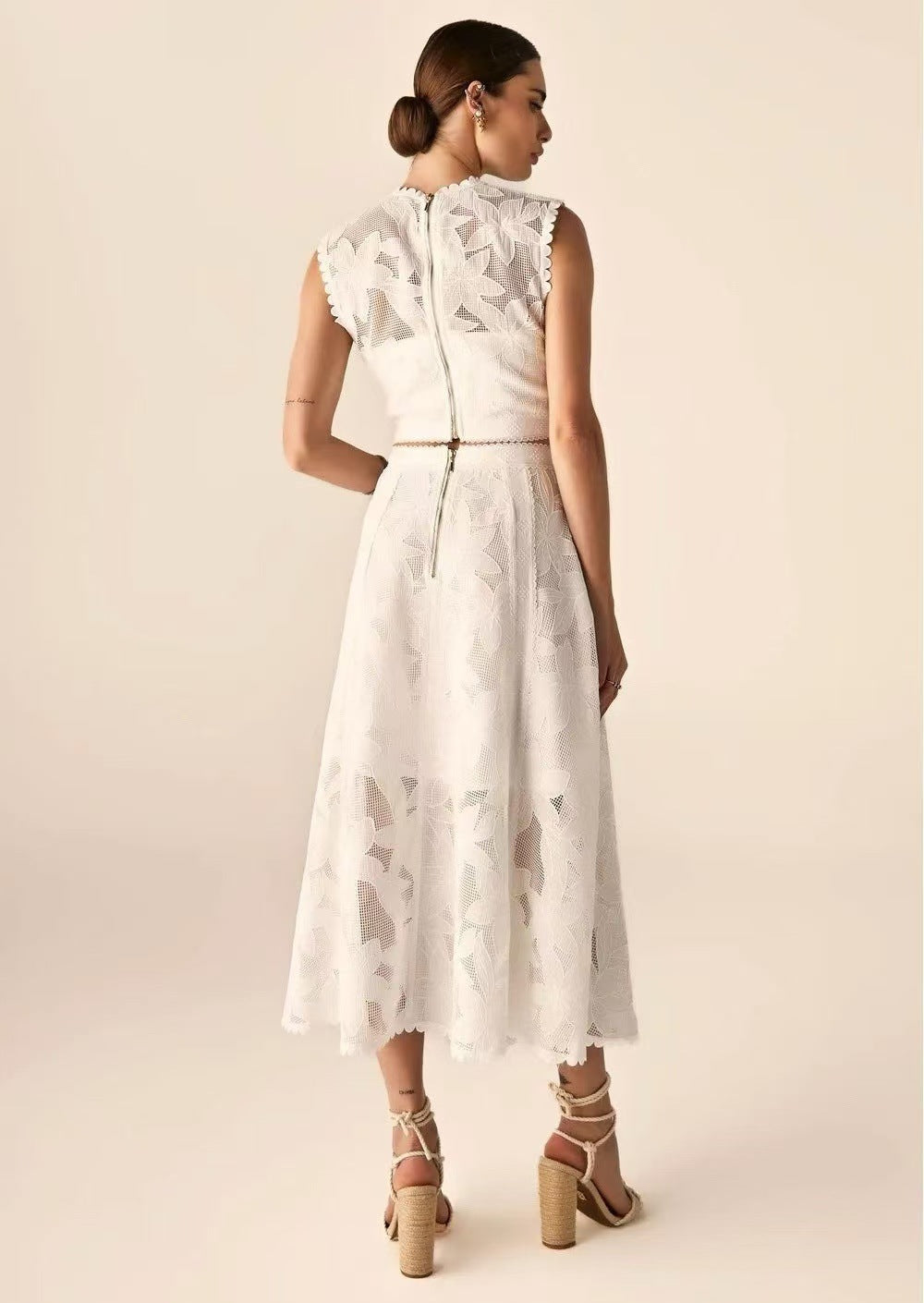 Embroidered Sleeveless Crop Top and Long Skirt Set