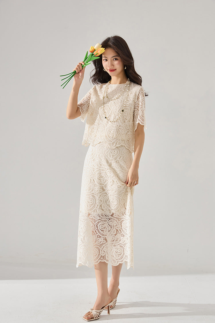 Lace-Trimmed 2-Piece Cotton Set – French-Inspired Elegance