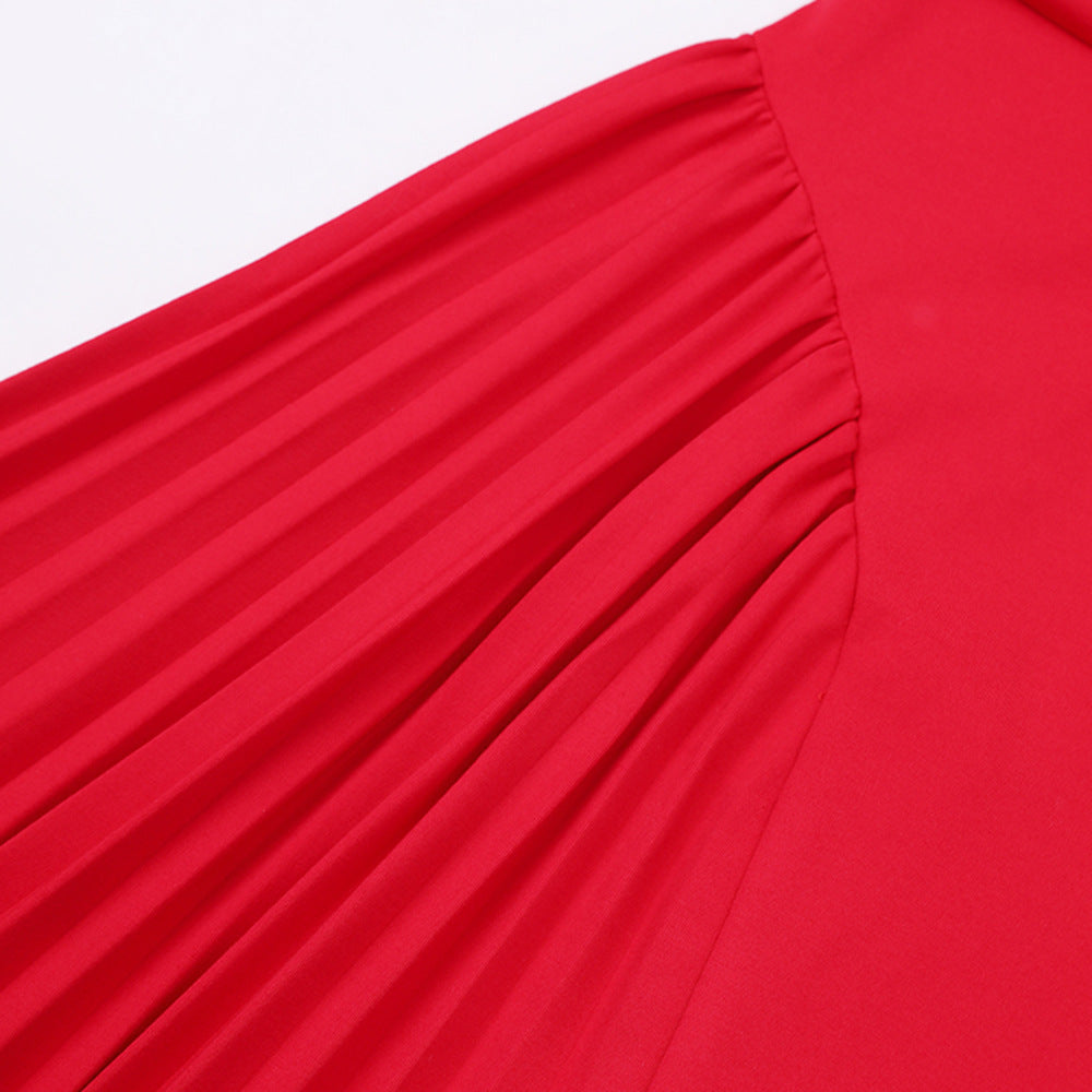 One-Shoulder Asymmetric Hem Red Maxi Dress