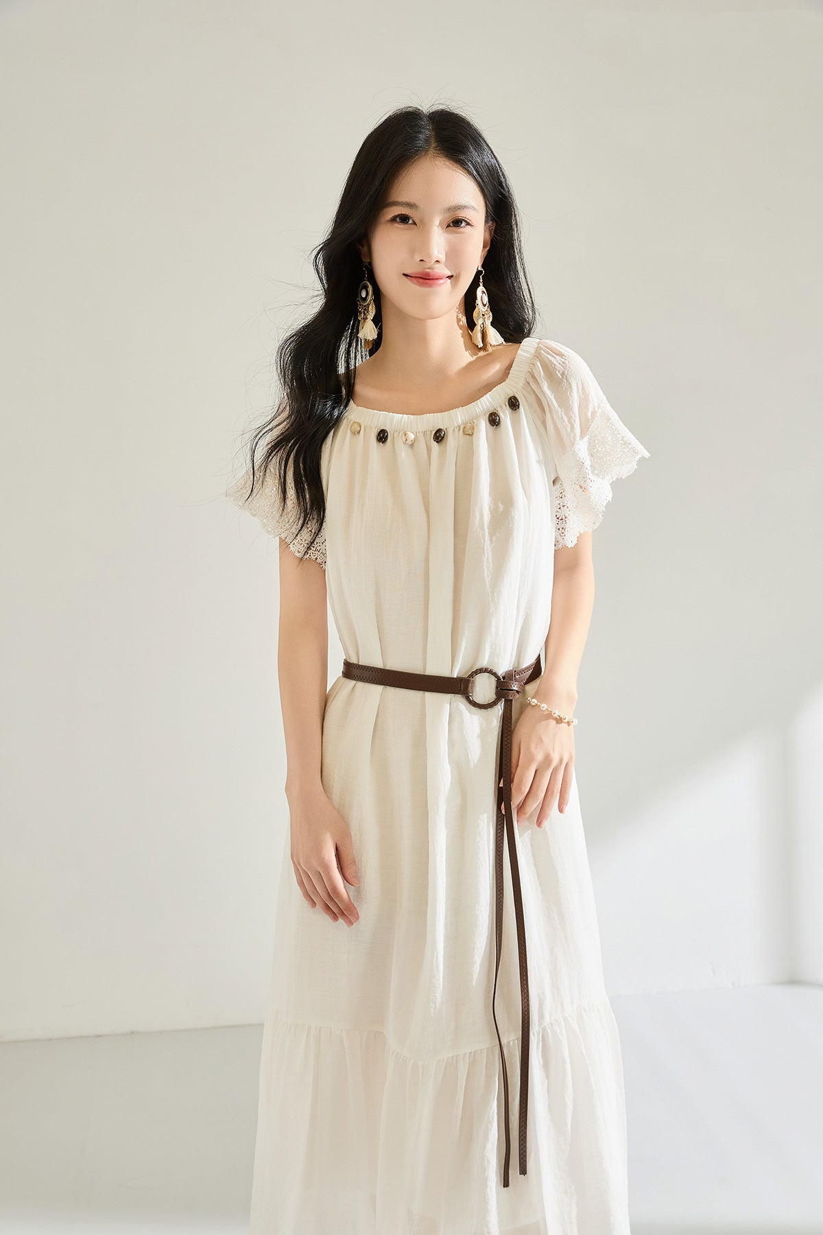 Stage Light One-Shoulder Belted Summer Dress
