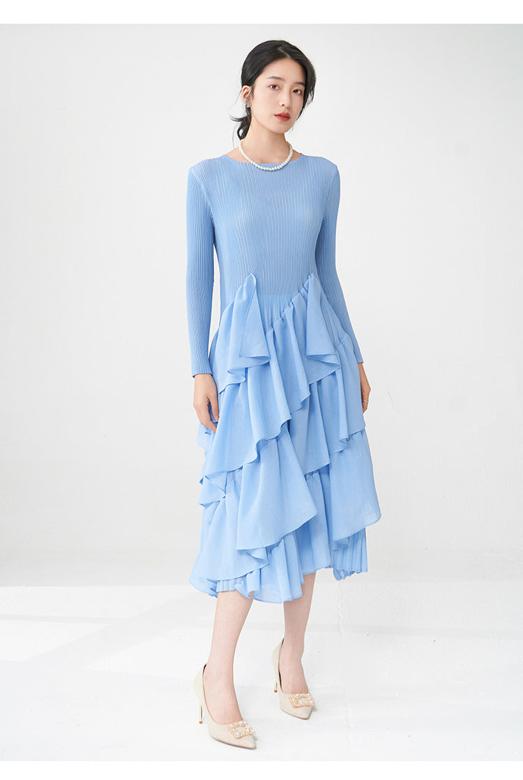 Spring Breeze Ruffled Midi Dress – Long Sleeve, One Size