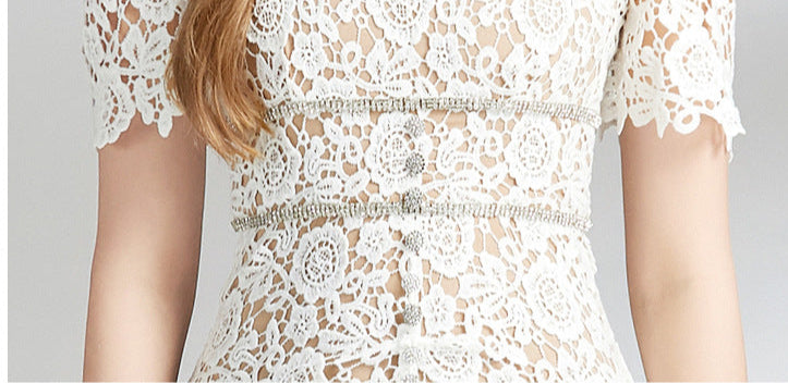 Square Neck Floral Lace Midi Dress