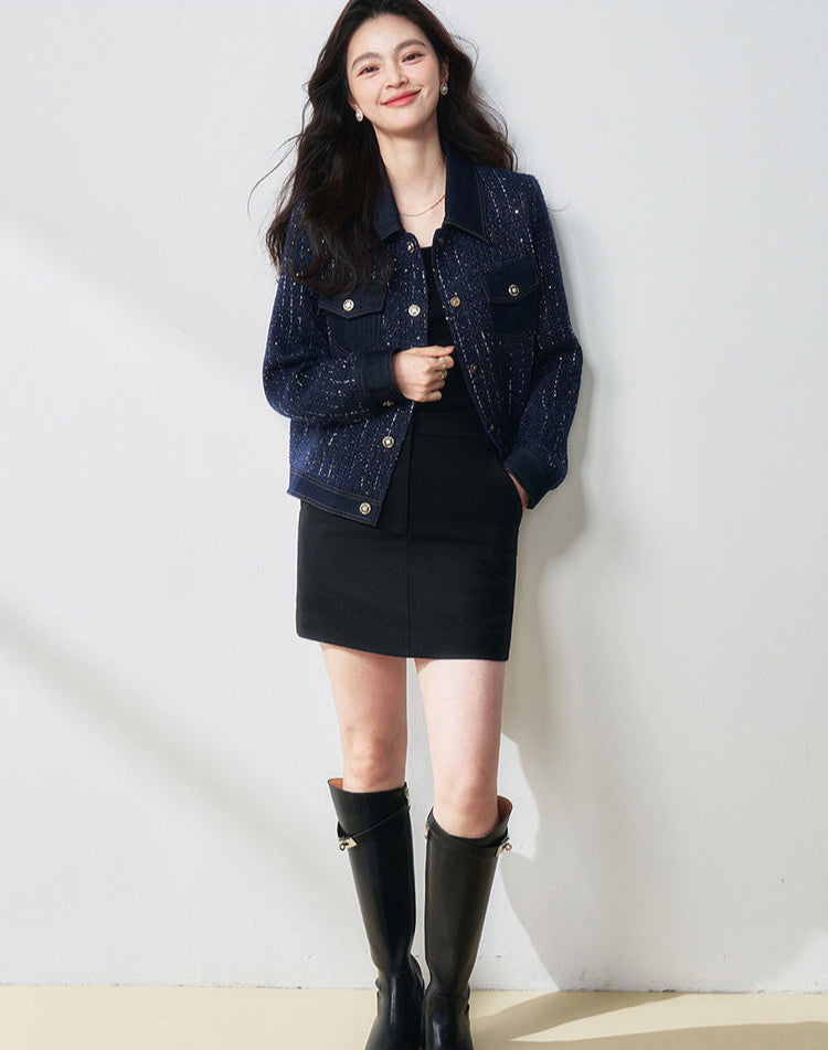 Midnight Navy Sequin-Embellished Short Jacket