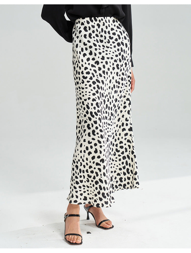 Satin Leopard Flare Skirt – Black & White Shine