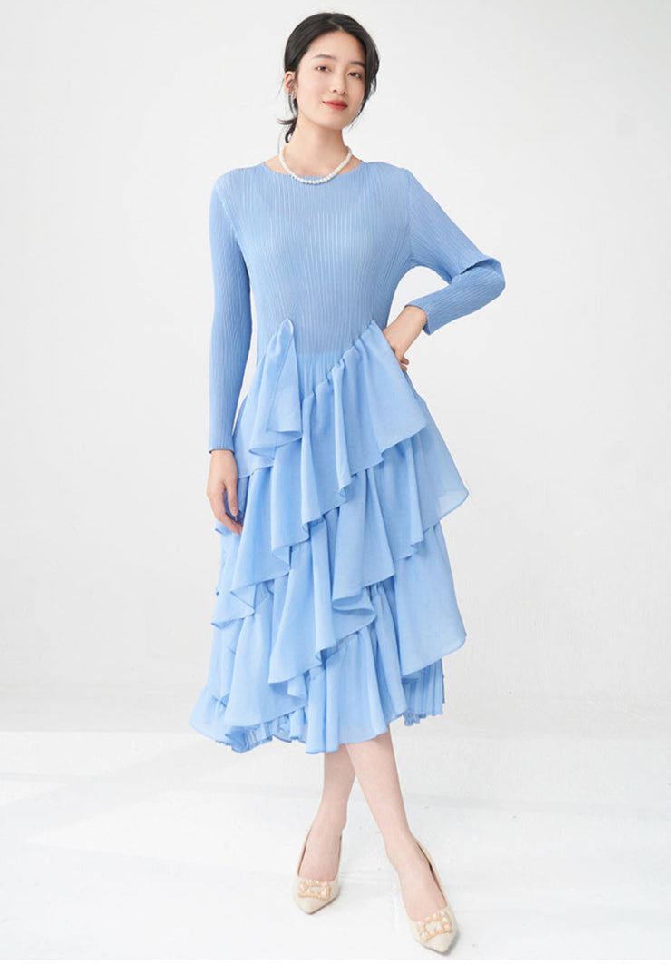 Spring Breeze Ruffled Midi Dress – Long Sleeve, One Size
