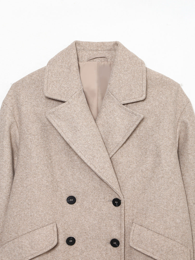 Double-Breasted Cotton Blend Long Coat – Relaxed Fit, Lightweight Warmth