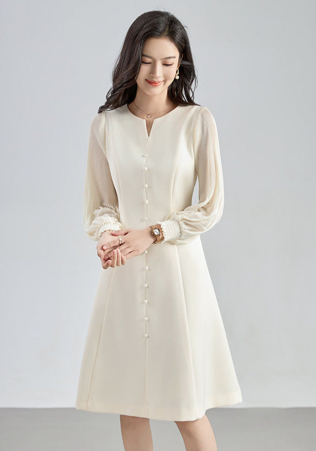 Elegant Chiffon Pleated Sleeves Long Dress