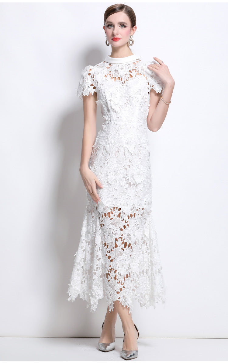 Lace High Neck Midi Dress