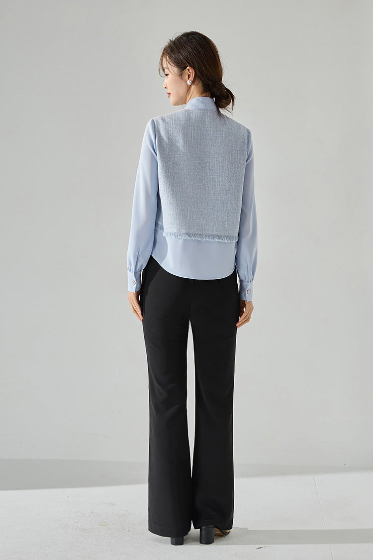 Two-in-One Look Chiffon Shirt with Scarf Collar