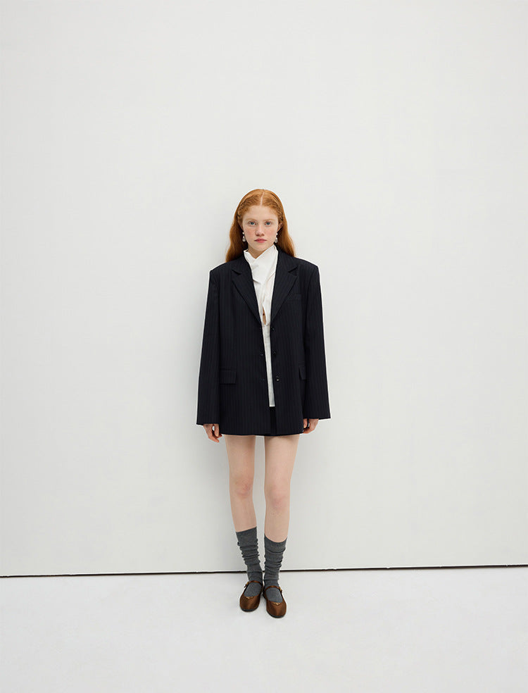 Navy Striped Oversized Blazer