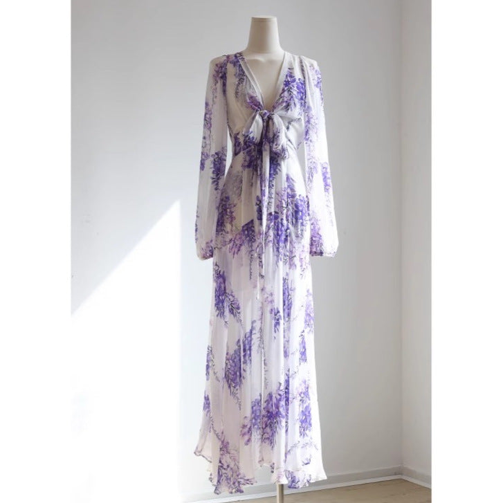 Mirella Embroidered Tulle Maxi Dress with Slit
