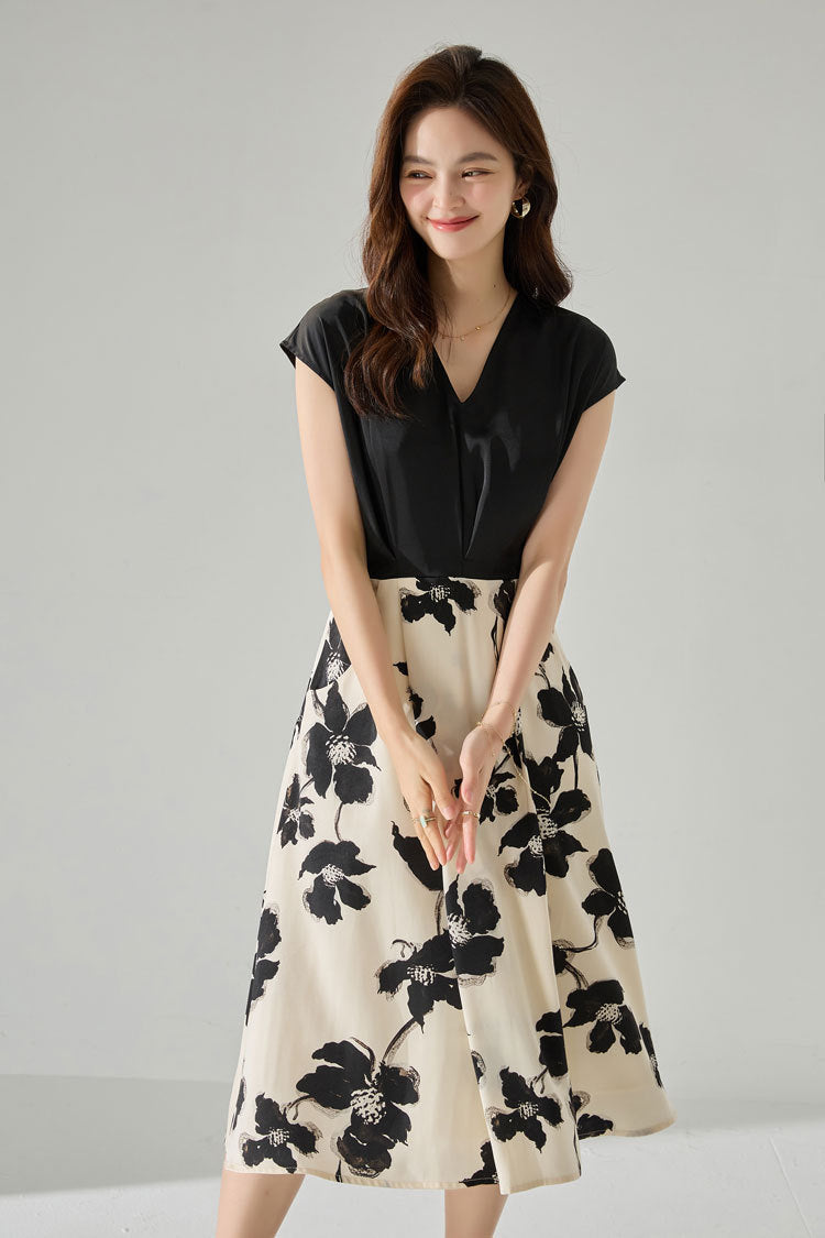 Layered Elegance Printed Midi Dress