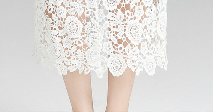 Square Neck Floral Lace Midi Dress