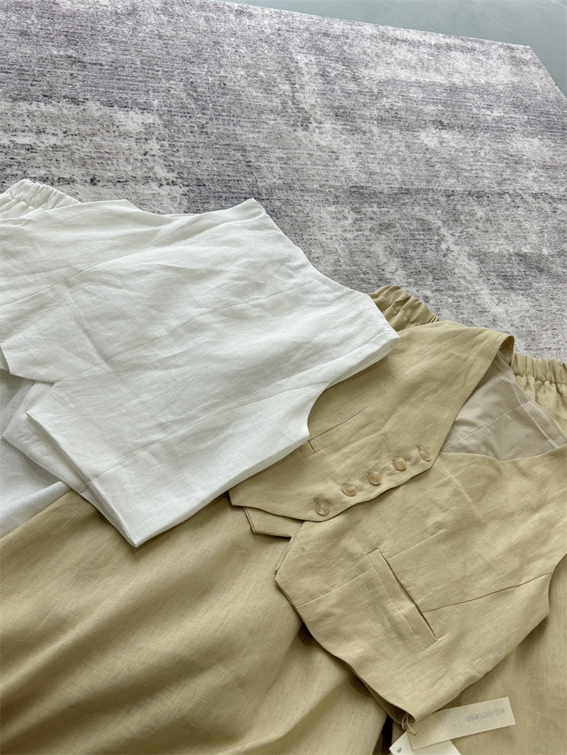 Linen Vest & Midi Skirt Set – Timeless Summer Elegance
