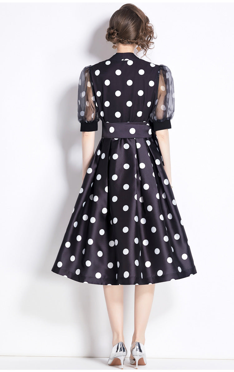 Polka Dot V-Neck Midi Dress