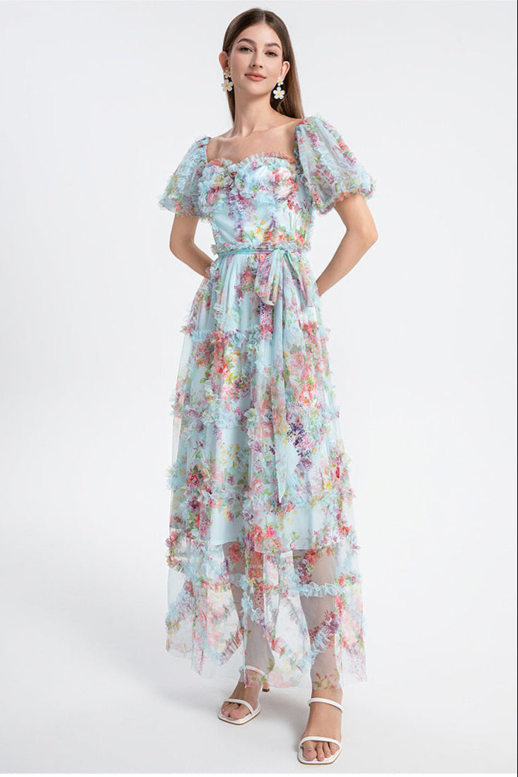 Square Neck Ruffle Sleeve Tulle Fairy Dress