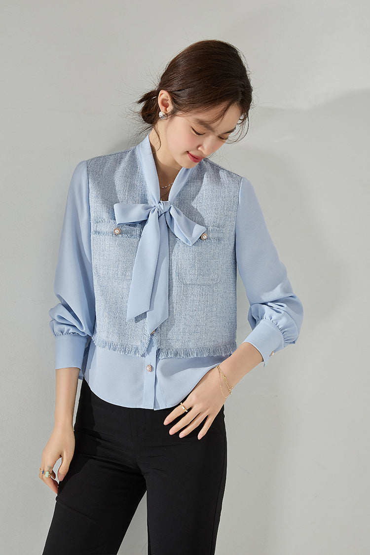 Two-in-One Look Chiffon Shirt with Scarf Collar