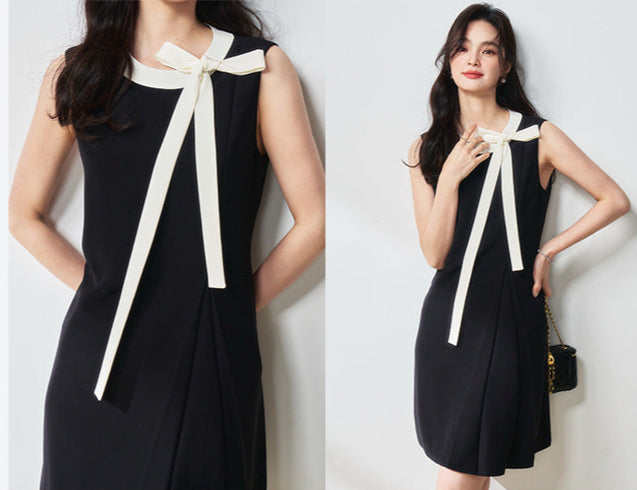 Contrast Bow Strap Midi Dress