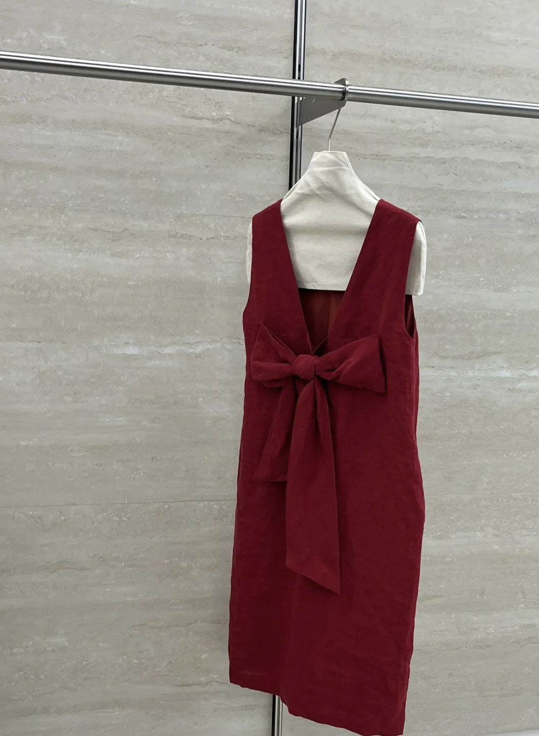 Linen Bow-Back Sleeveless Summer Dress