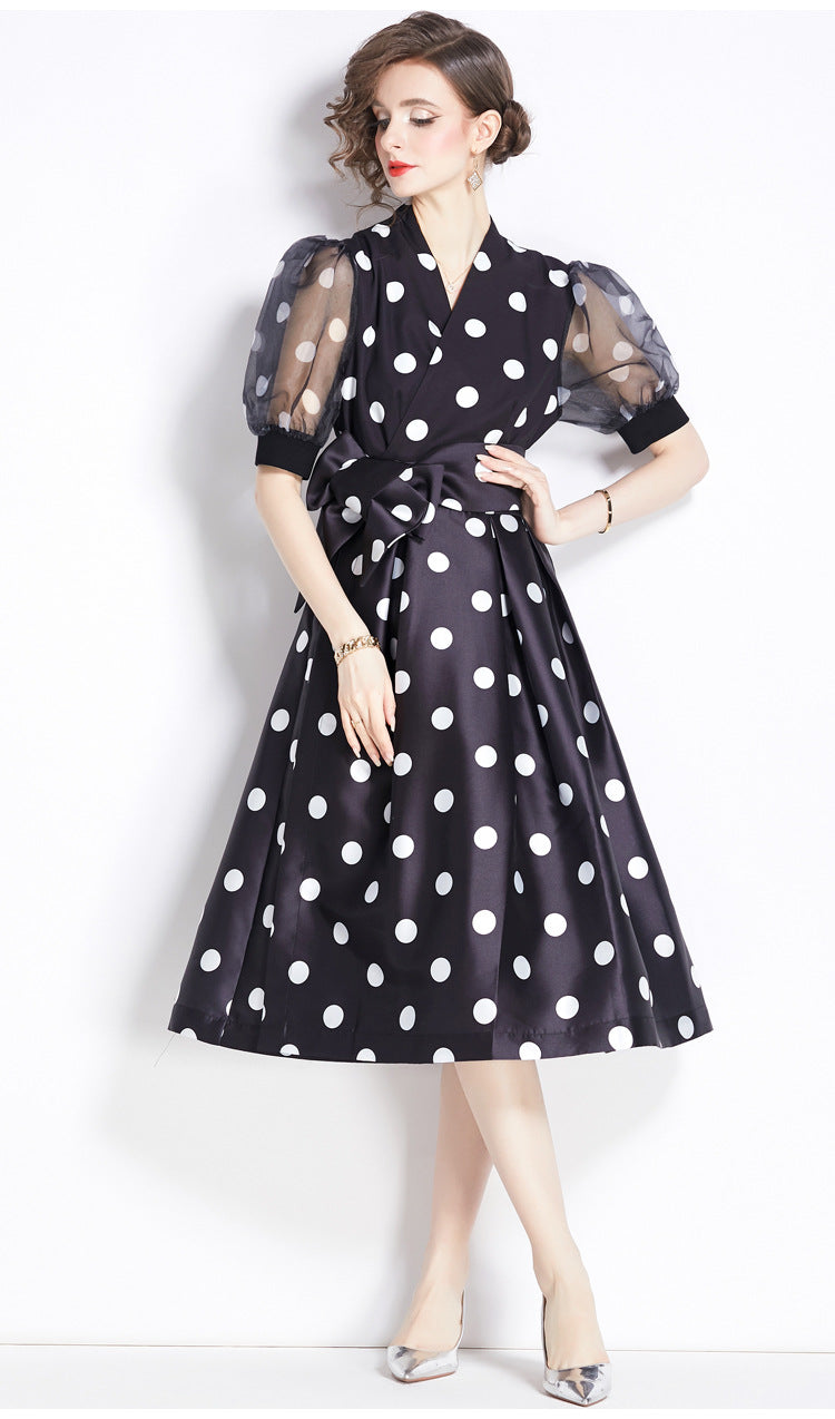 Polka Dot V-Neck Midi Dress