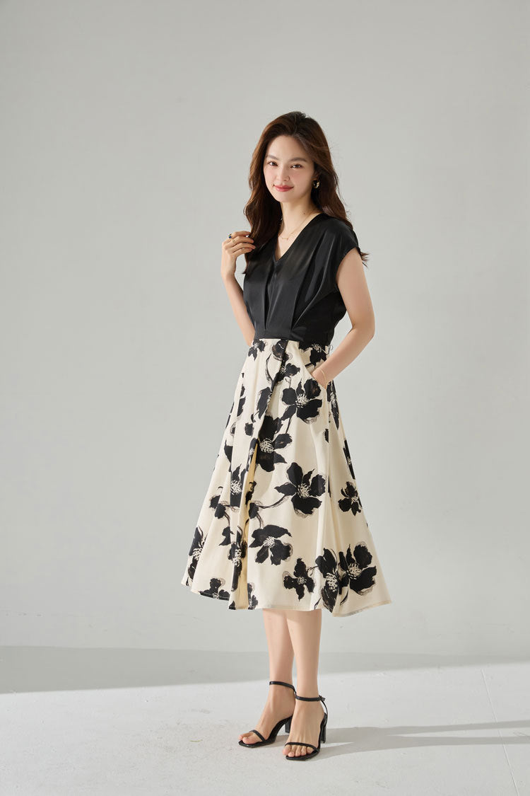 Layered Elegance Printed Midi Dress