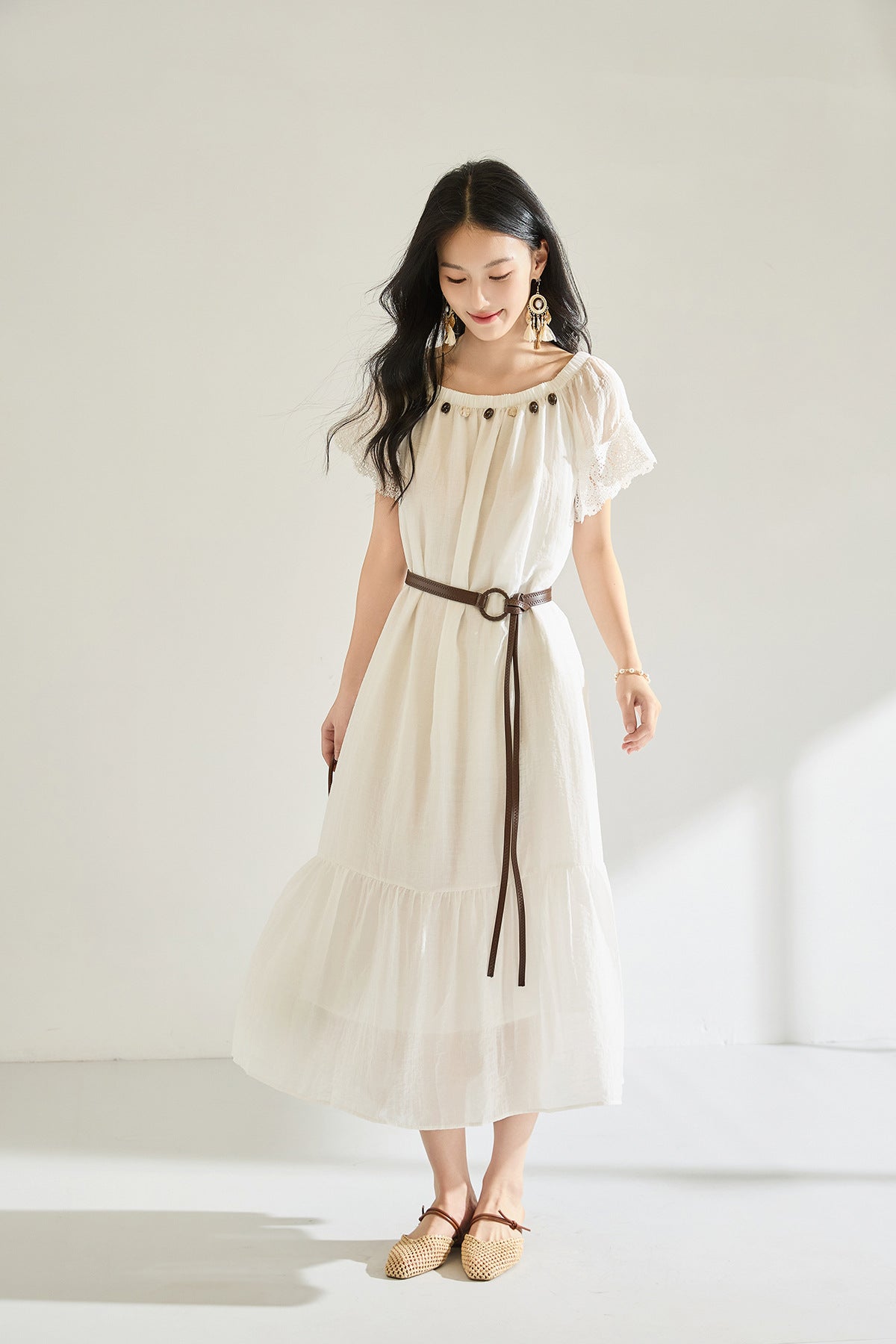 Stage Light One-Shoulder Belted Summer Dress