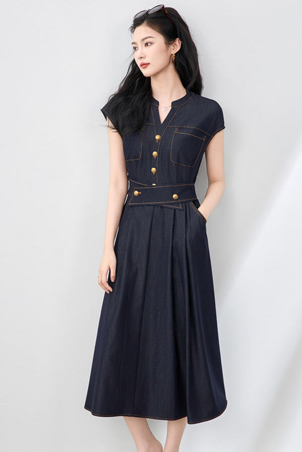 Silken Touch Cotton Denim Midi Dress