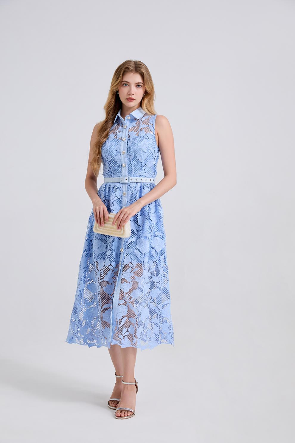 Shirt-Style Lace Midi Dress