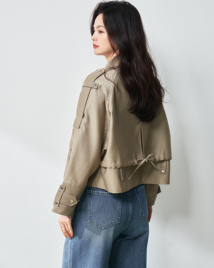 Western Style Oversized Cropped Faux Leather Jacket