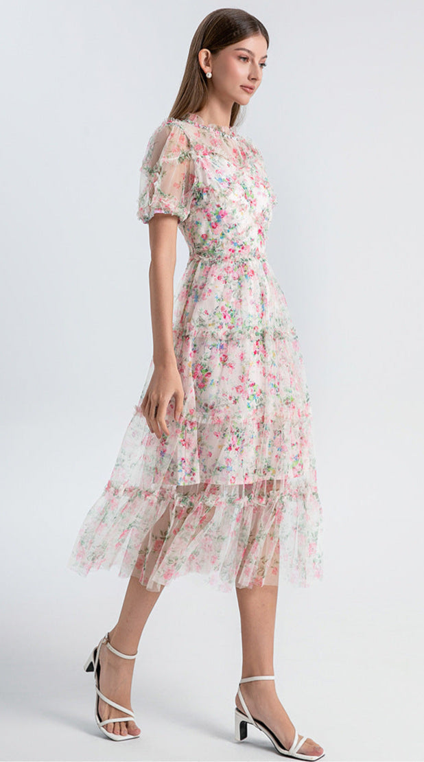 Floral Tulle Midi Dress
