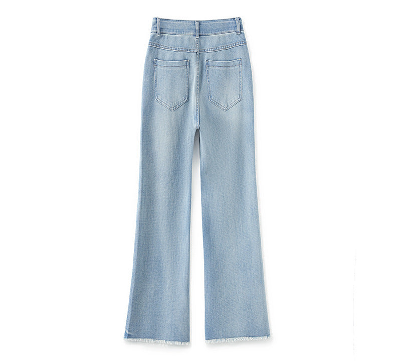 High Waist Wide-Leg Jeans with Lace Hem