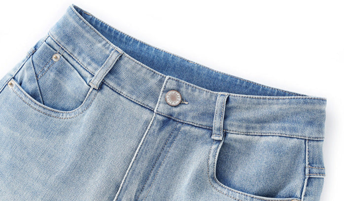 High Waist Wide-Leg Jeans with Lace Hem