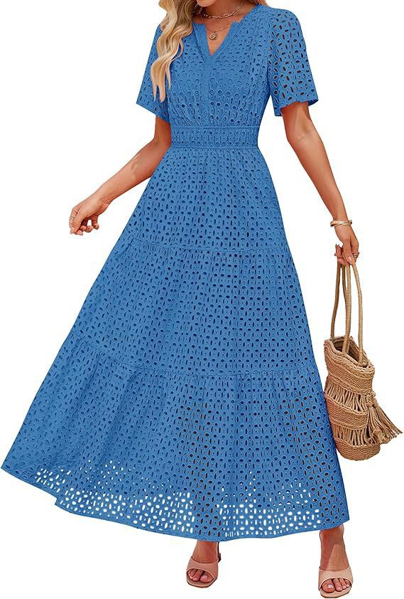Everyday Long V-Neck Dress with Lace Layers